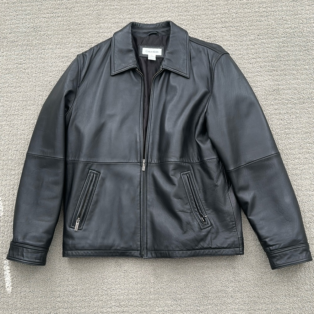 Calvin Klein Mens Black Leather Jacket Size M